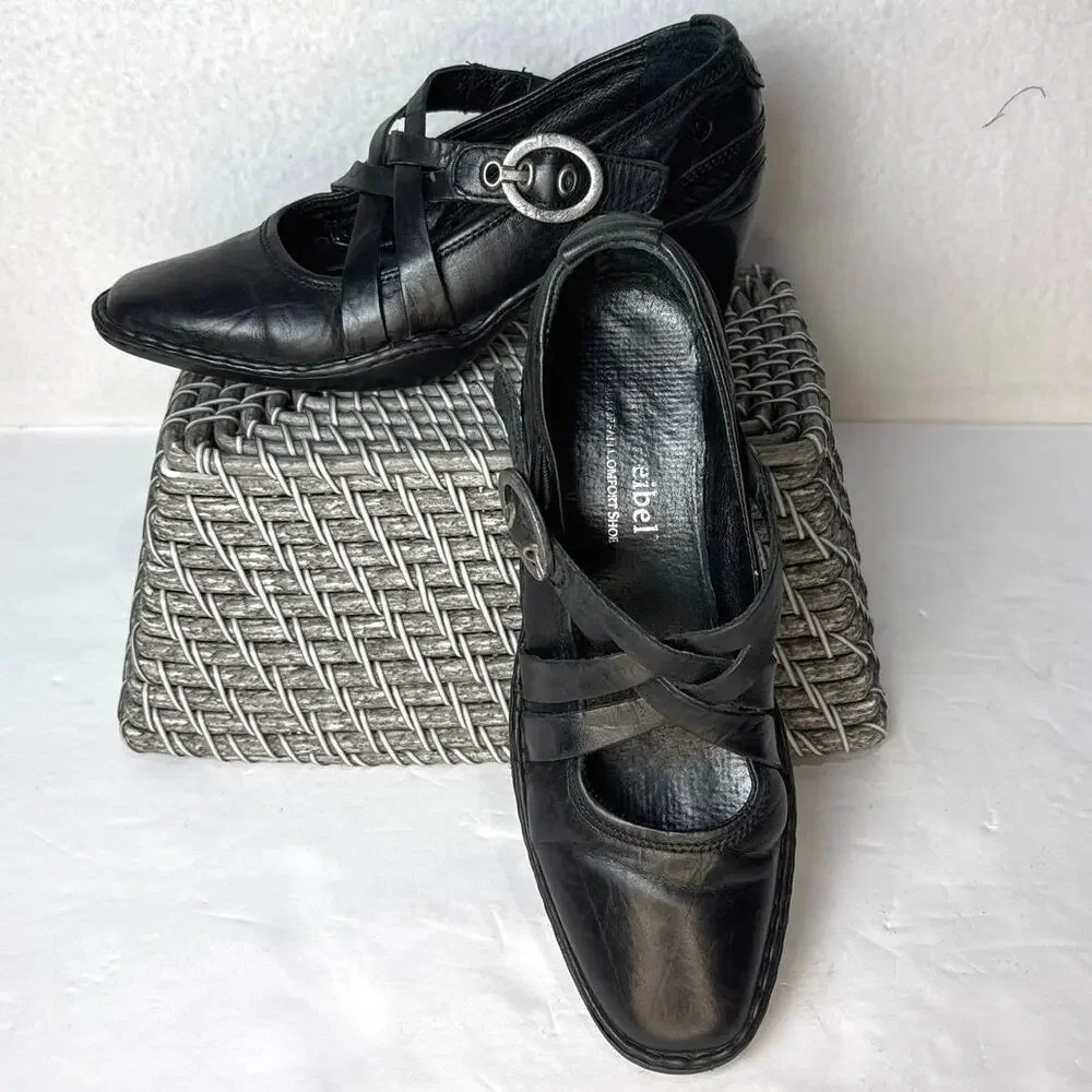Josef Seibel Marissa Black Leather Mary Jane Heel Pump Shoes Size US 7-7.5 - Picture 1 of 10